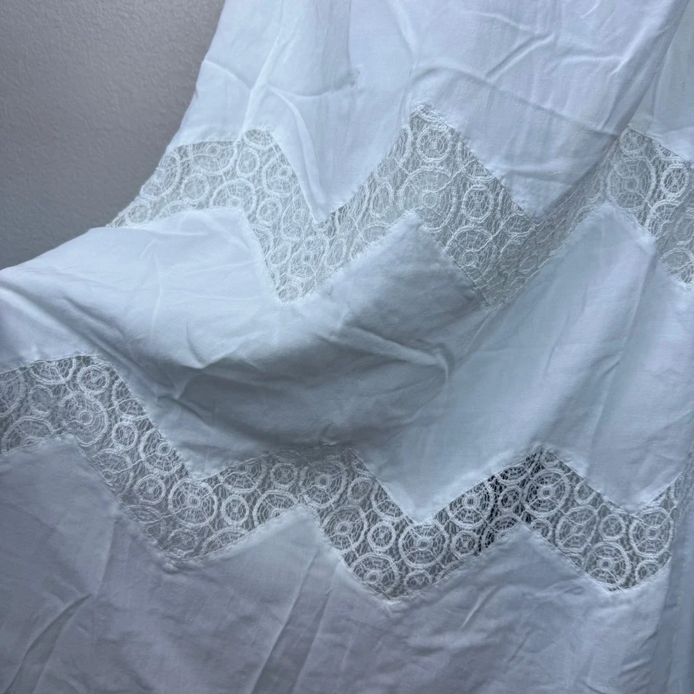 Tribal White‎ Maxi Skirt Women's Elastic Waist Crochet Lace Blocking Trim Boho